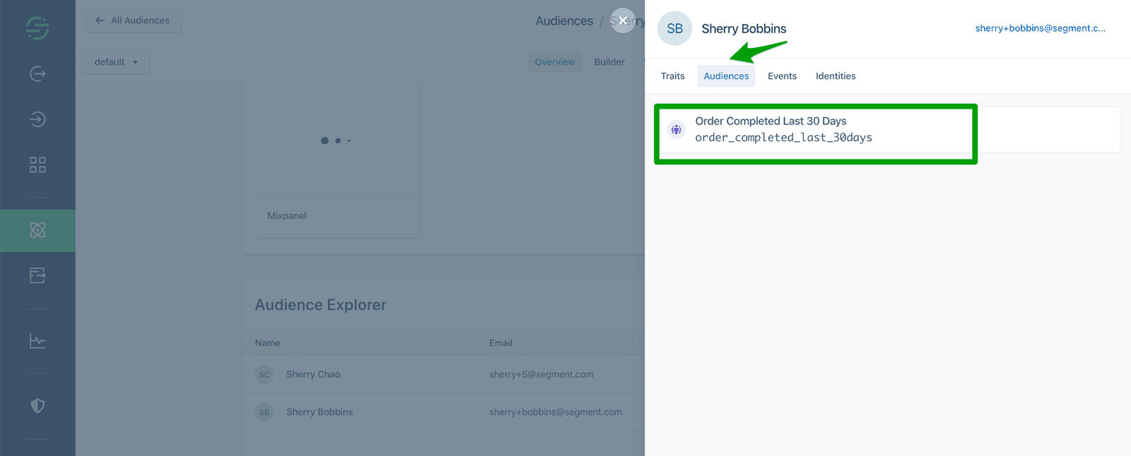 A screenshot of the Audience tab in Segment.