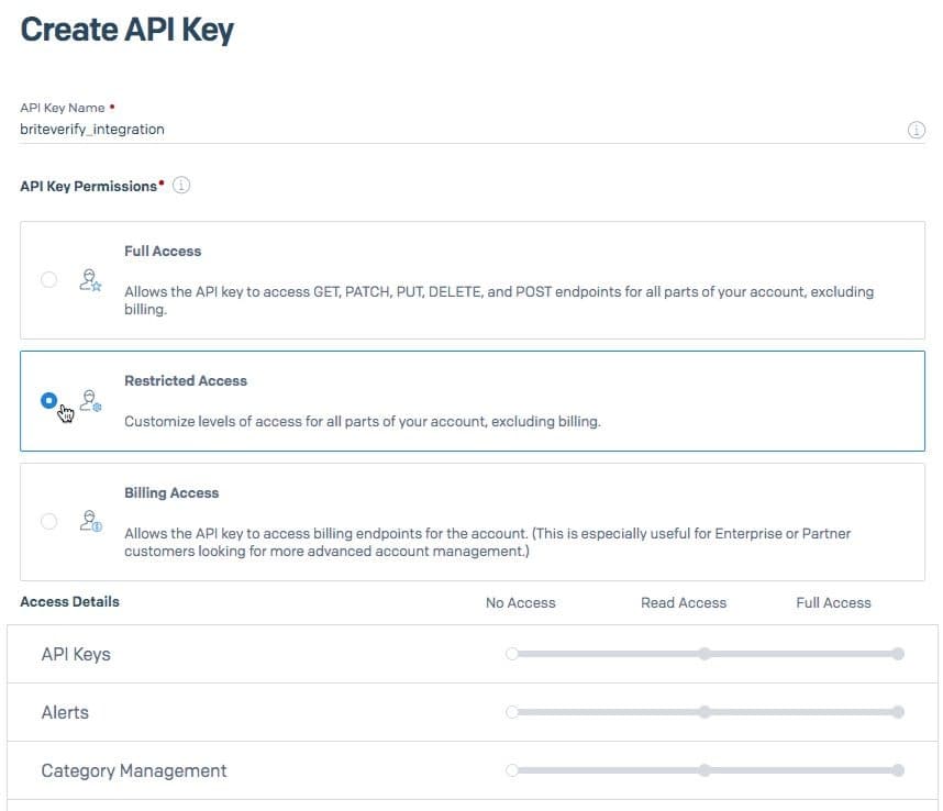 API key created with instructions to copy and save securely.