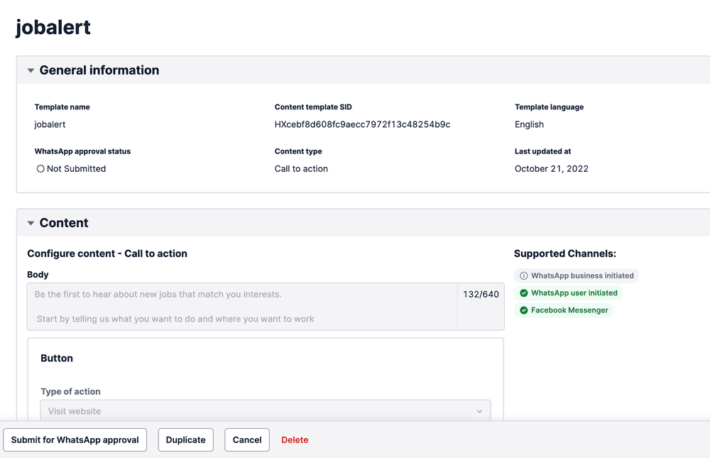 Template details page.