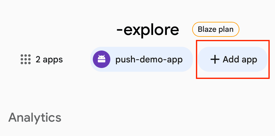 Add app button alongside push-demo-app under Explore section.