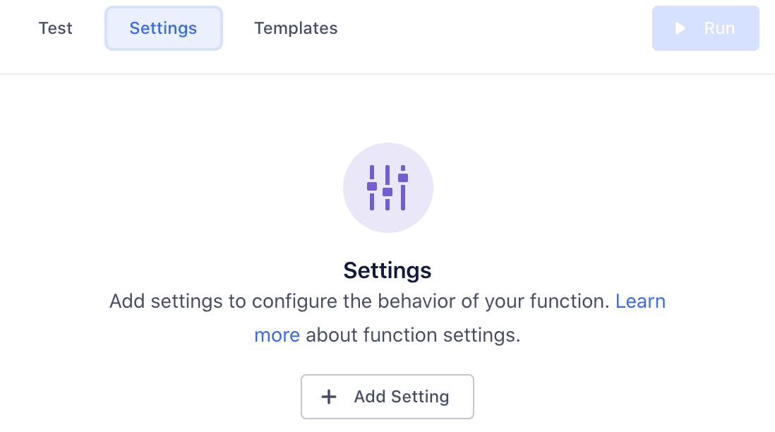 A screenshot of the functions settings tab.