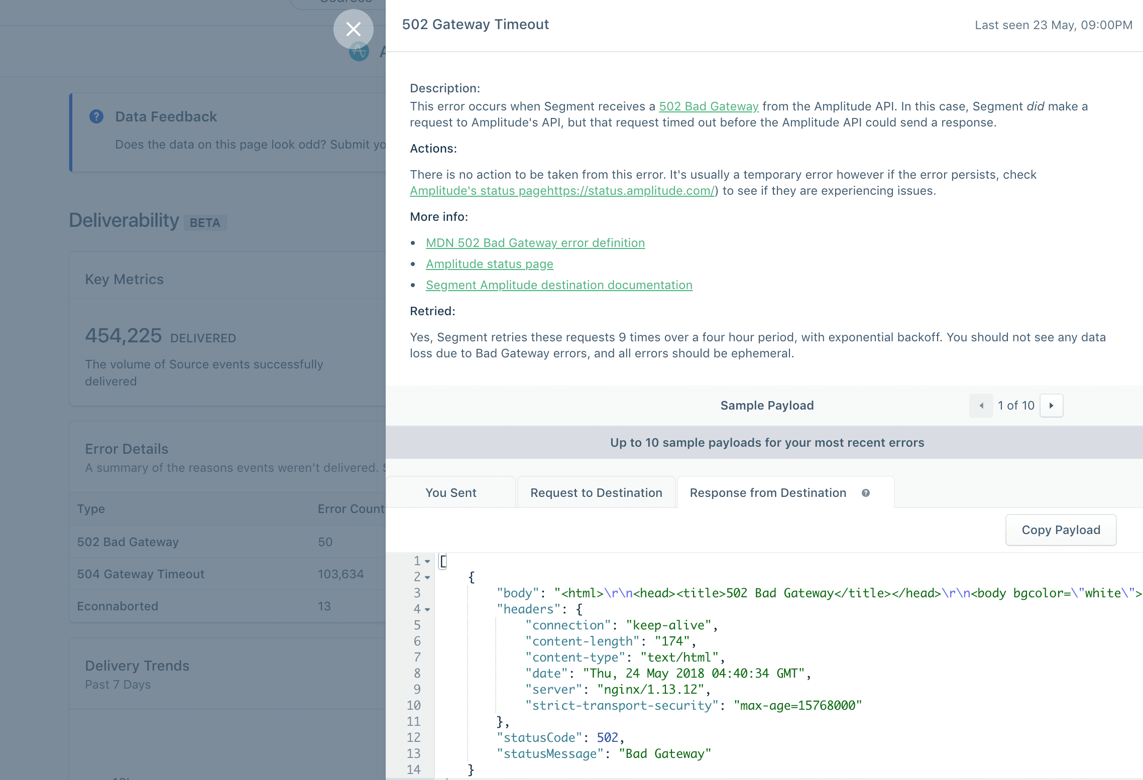An example of the error details view.