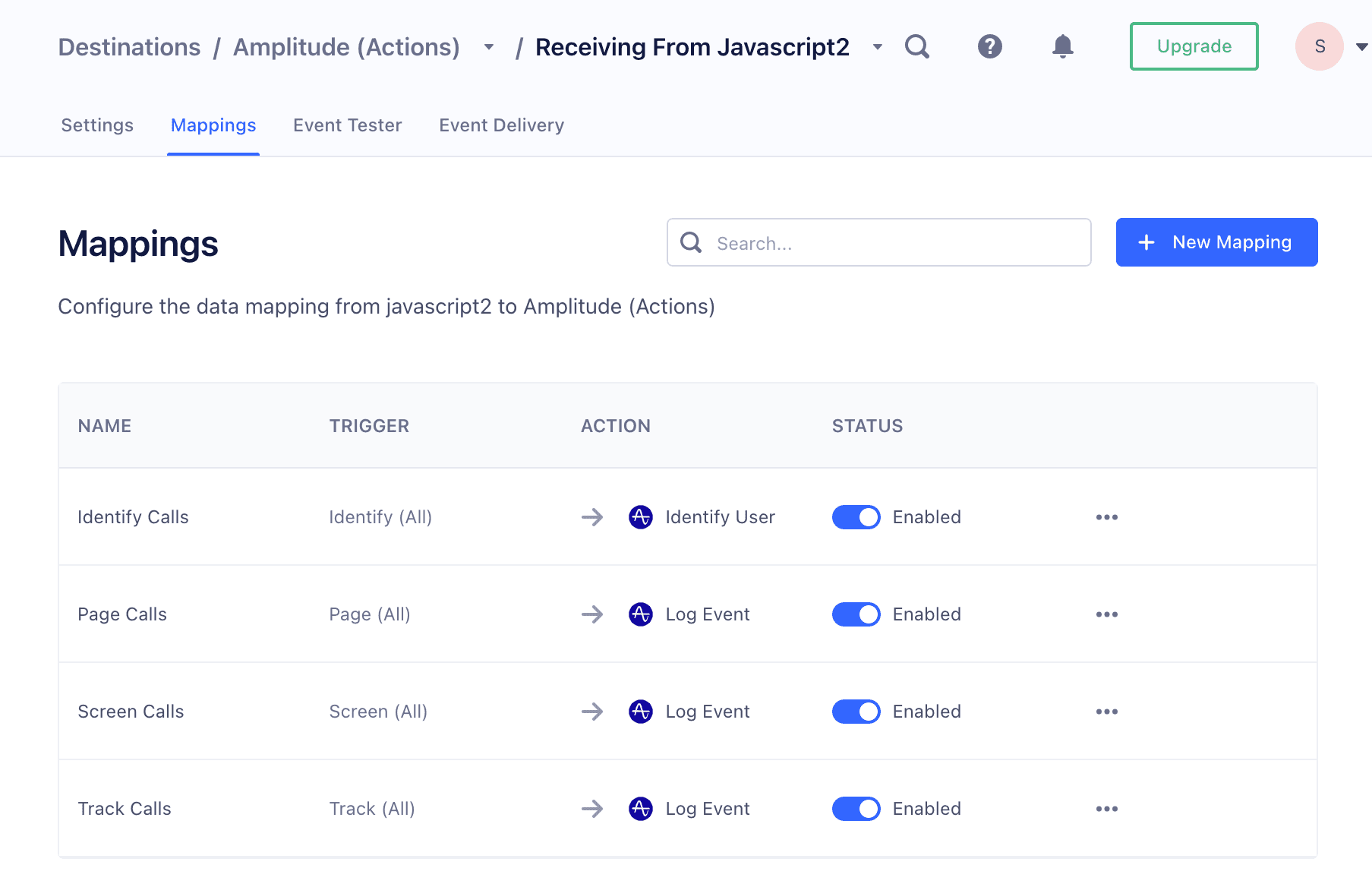 Screenshot of the Mappings table with several enabled mappings.