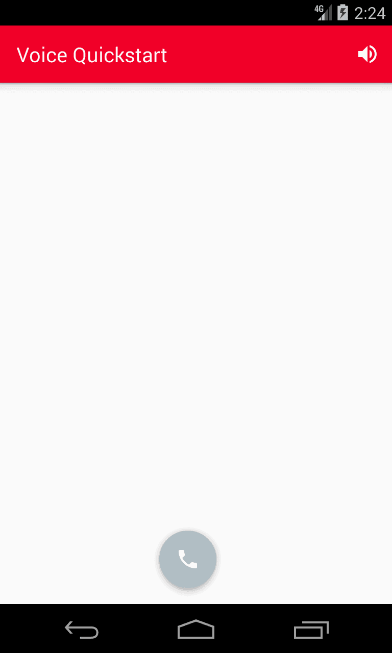 Voice Quickstart app interface with a red header and phone icon button.