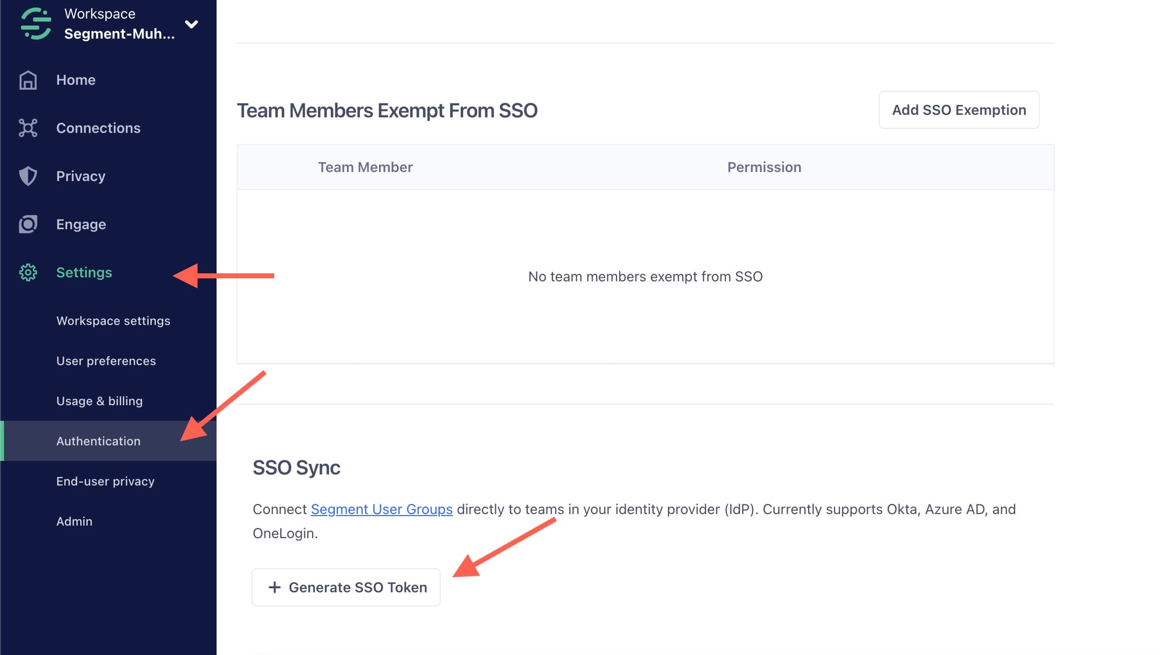 Screenshot of the Segment settings sidebar, with Advanced Settings selected.