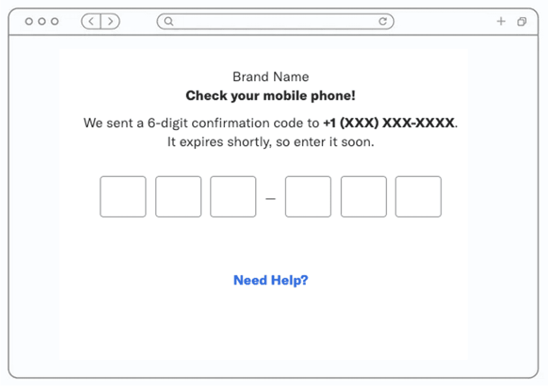 Compliant OTP request example - Enter OTP code.
