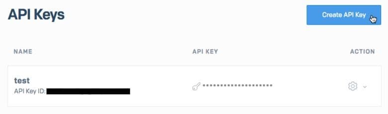 API Keys page with Create API Key button highlighted.