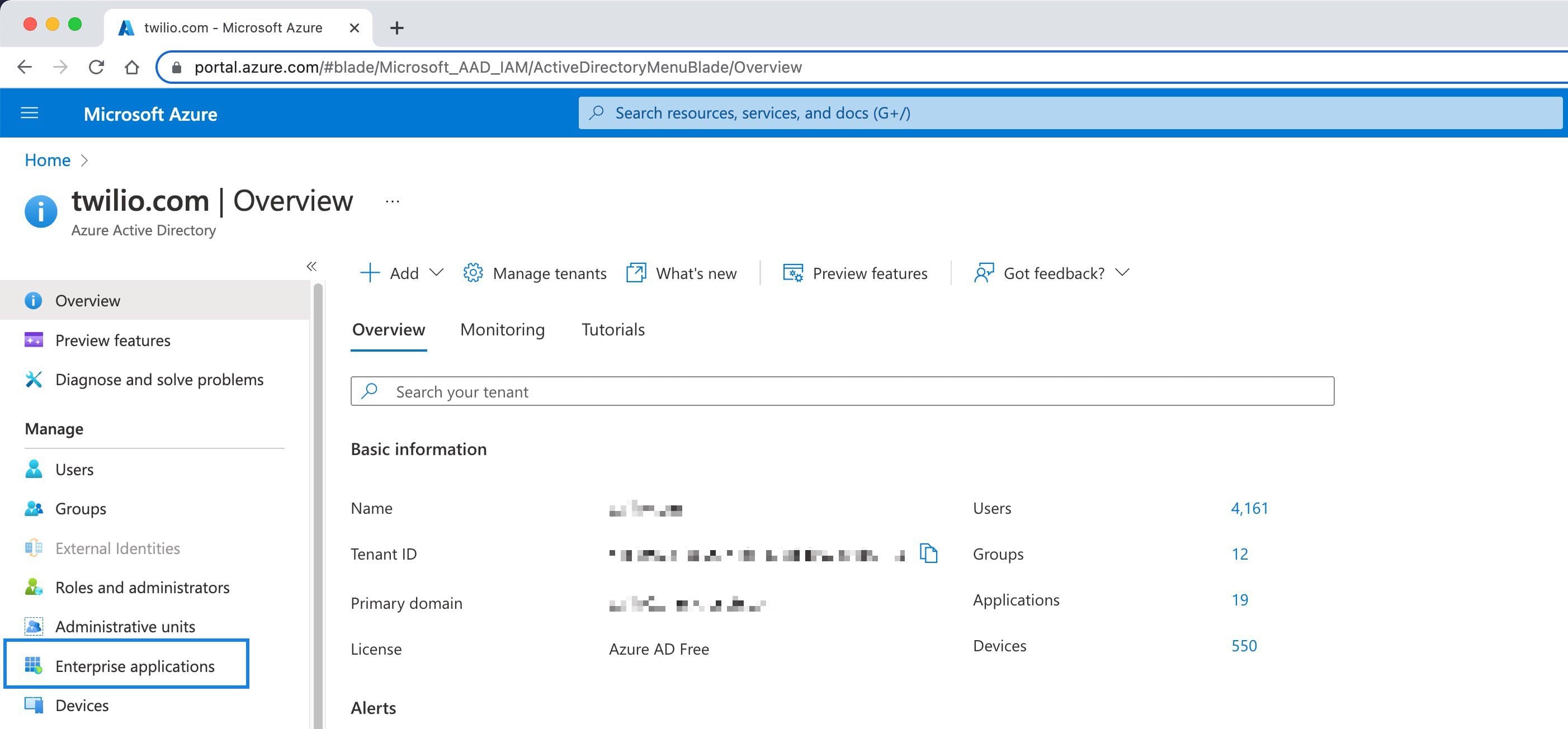 Azure AD portal showing enterprise applications menu highlighted.