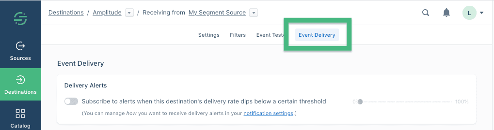 Where you can find Event Delivery in the app.