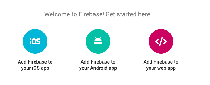 Options to add Firebase to iOS, Android, or web apps.