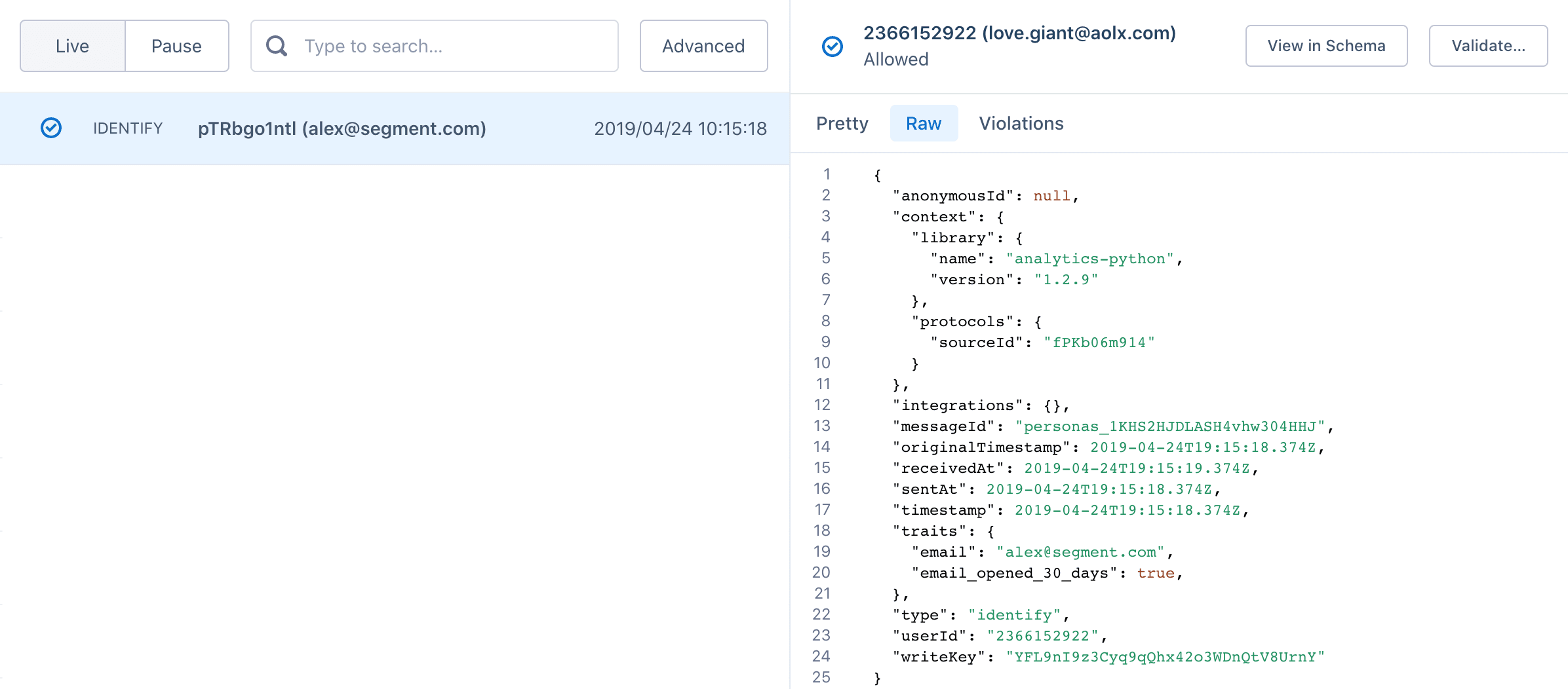 A screenshot of the Profiles Debugger with a sample profile.