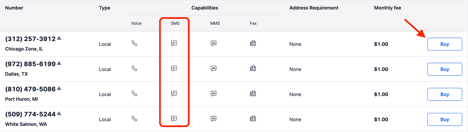 Select an SMS-enabled phone number.