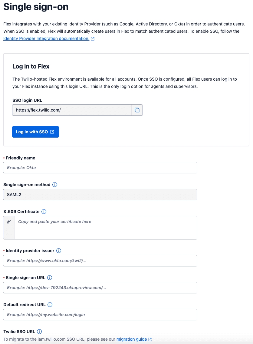 Single sign-on info page for legacy SSO configuration.