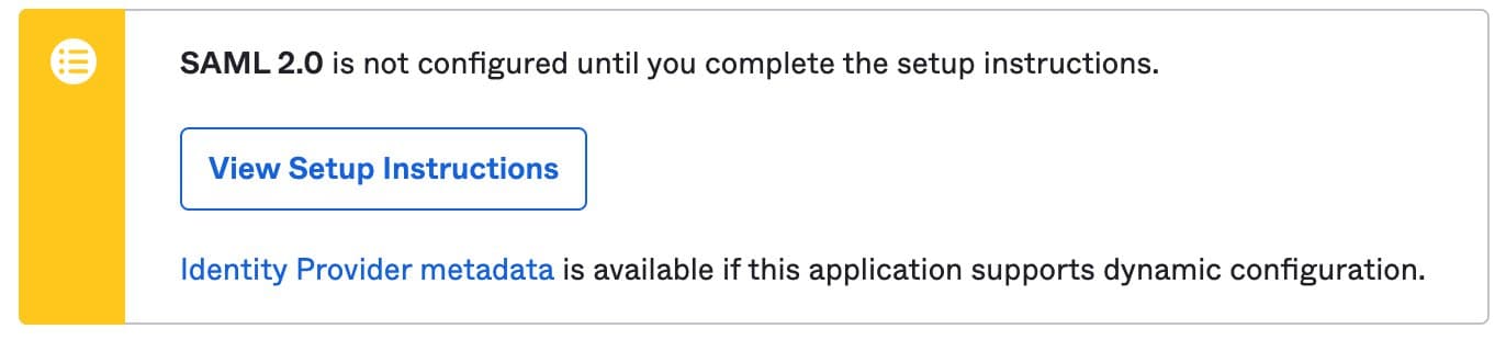SAML 2.0 setup instructions button and identity provider metadata link.