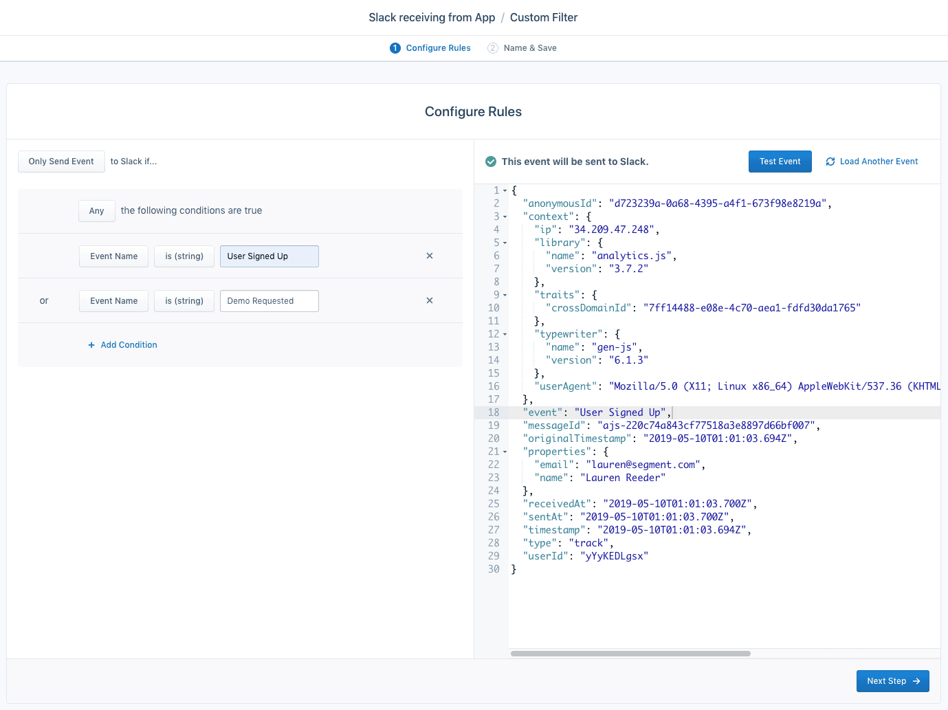 Example of a filter that controls event volume.
