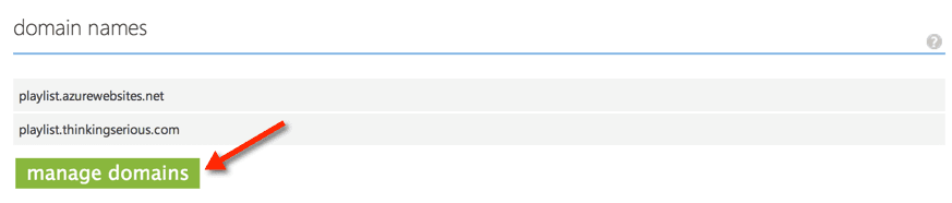 Domain names list with manage domains button highlighted.