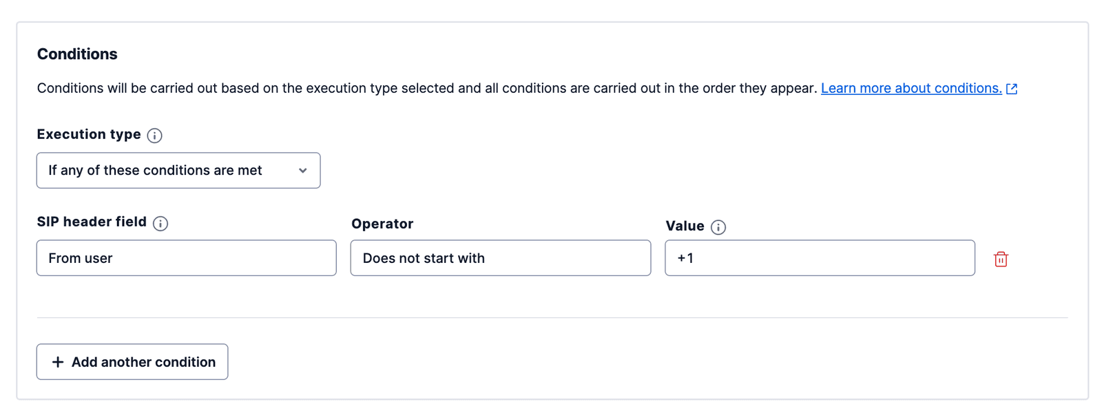 SIP trunking condition: From user does not start with +1.