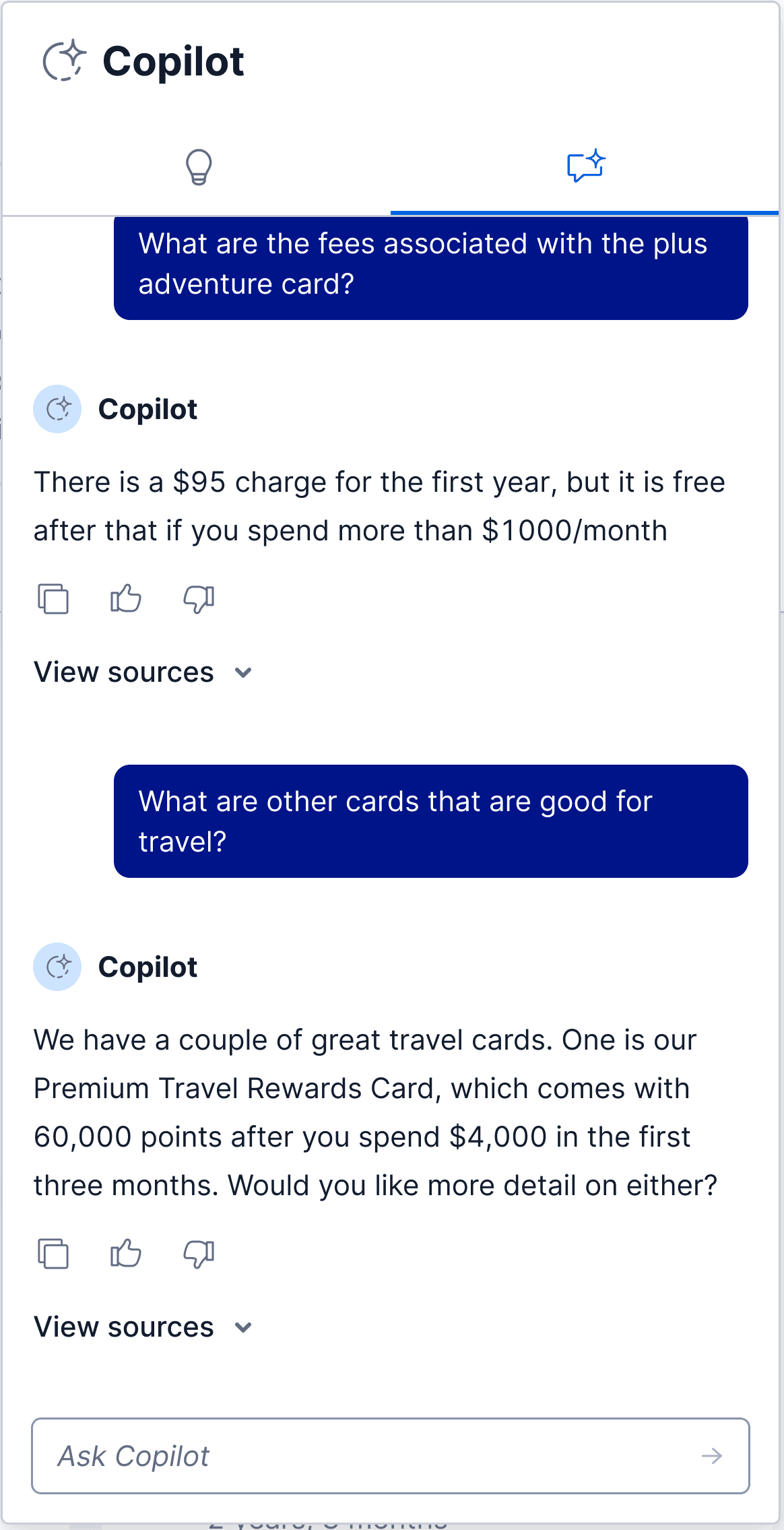 Agent view of Ask Copilot in Flex UI.