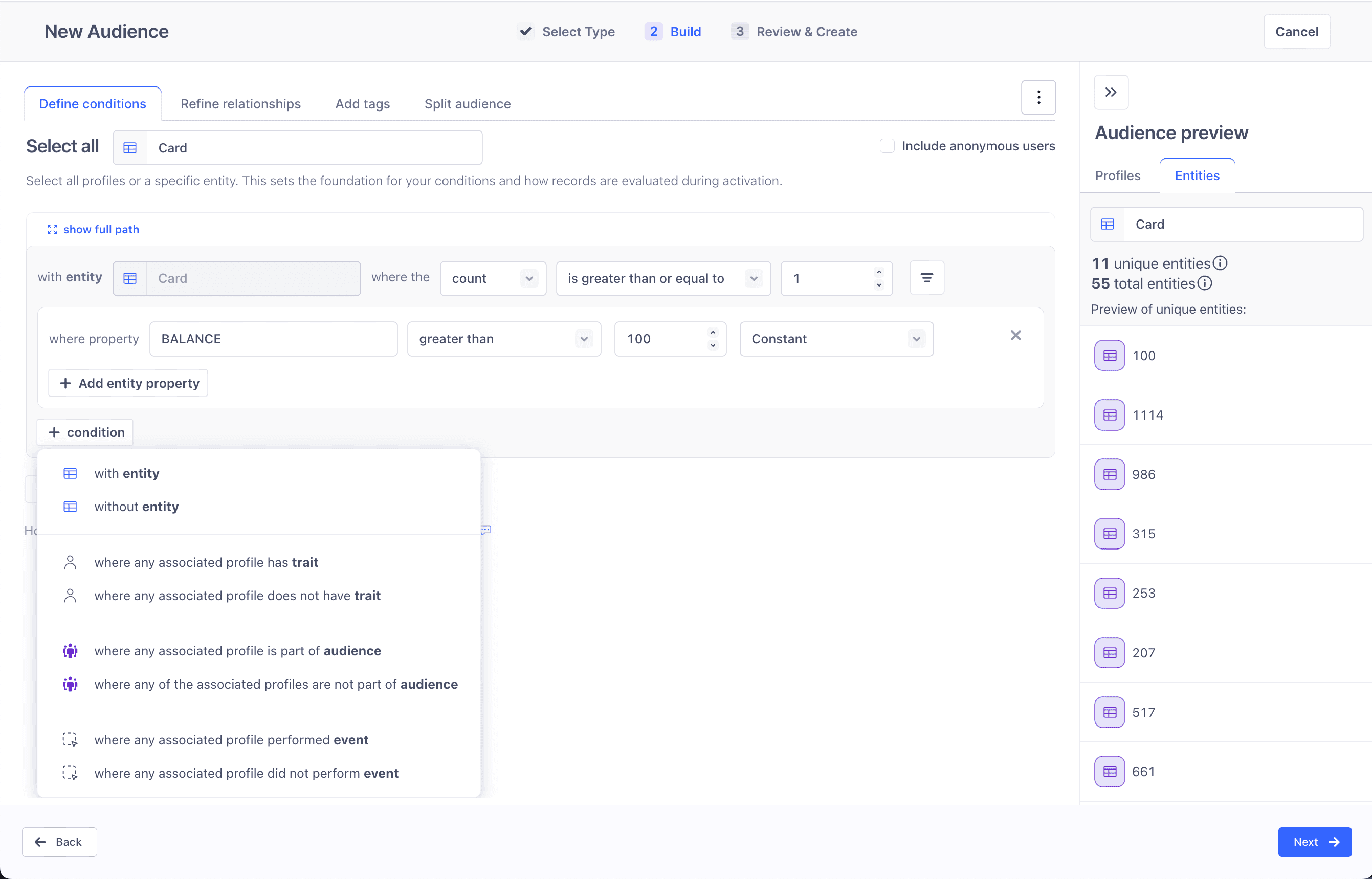 Choose your audience conditions.