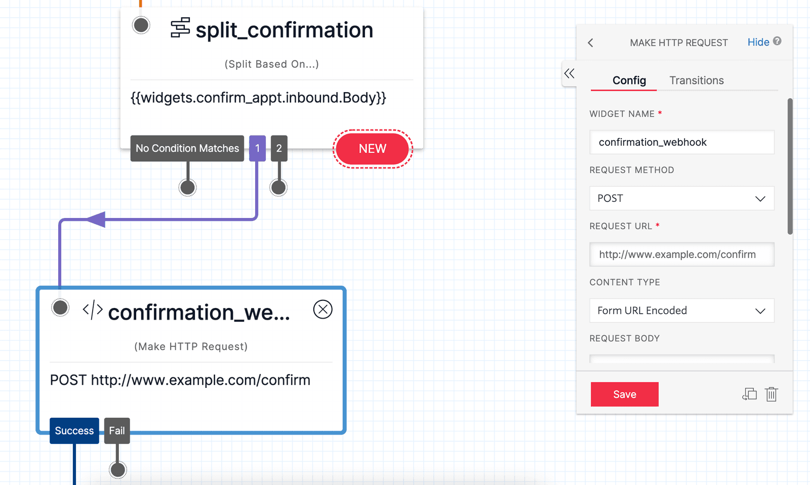 Twilio Studio Tutorial Appointment Reminders Confirm HTTP Request widget on Canvas.