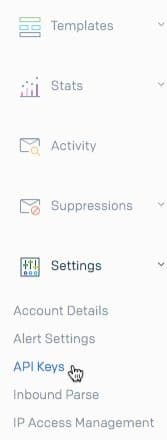 Settings menu with API Keys option highlighted.