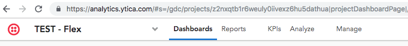 Navigation bar with options: Dashboards, Reports, KPIs, Analyze, Manage.