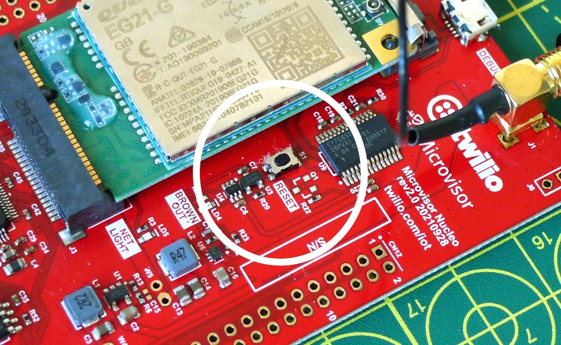 The board's RESET button.