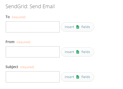 SendGrid email form with fields for To, From, and Subject.
