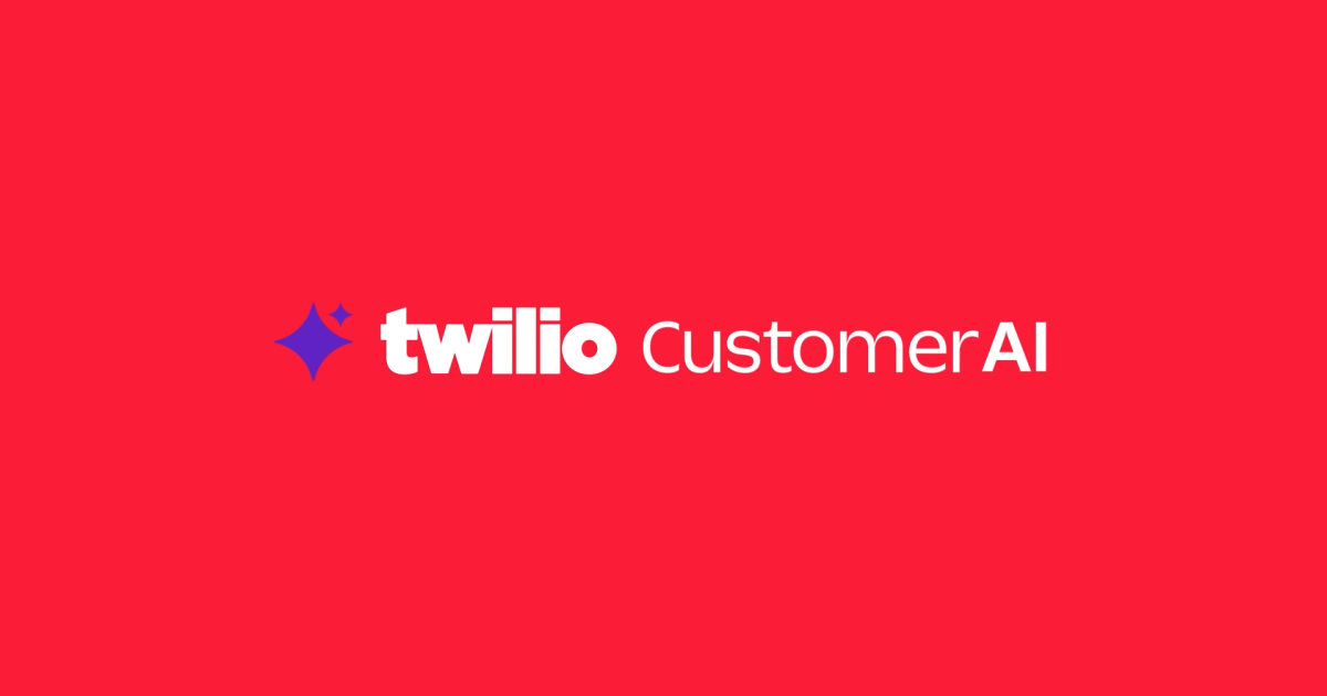 A logo image of Twilio CustomerAI on a vibrant red background, featuring the word "twilio" in bold white lowercase letters with a starburst icon, and "CustomerAI" in white text to the right.
