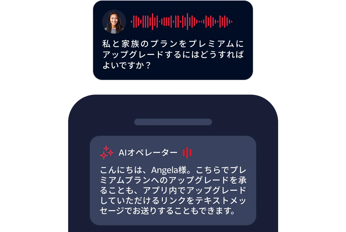 Chat interface showing user asking about premium plan upgrade and AI agent responding with options