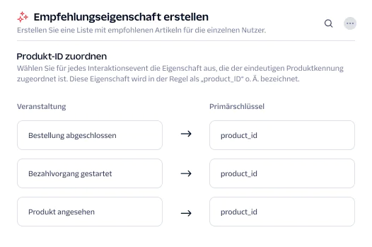 Screen showing recommendation trait creation process by mapping events to the product_id primary key.