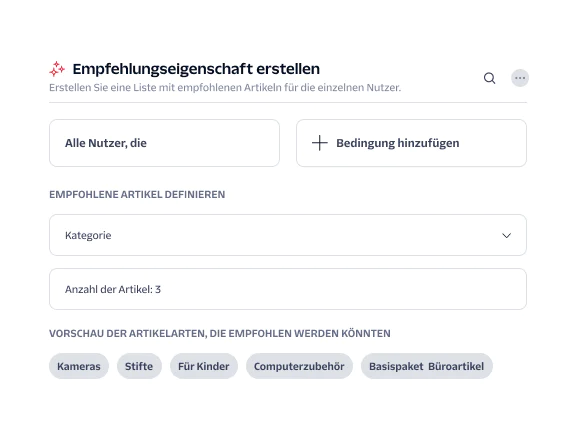 Interface for generating a list of recommended items with conditions for user attributes and item categories.