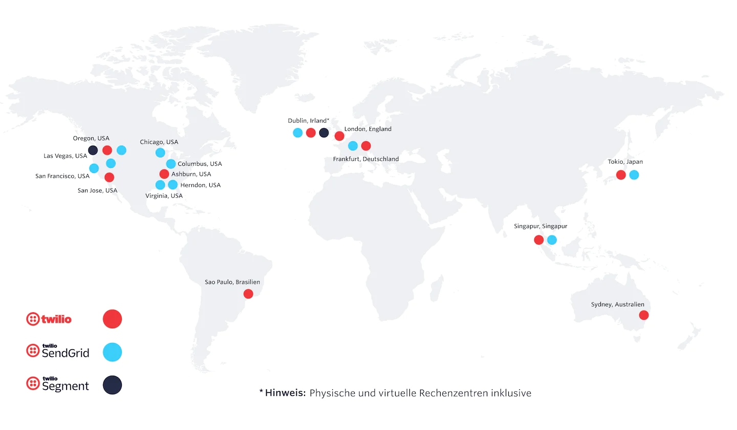 Map with data centers all over the world