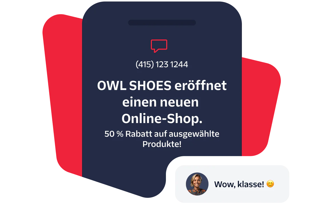 Owl Shoes launching a new online store, selected products are 50% off, customer expressing excitement.