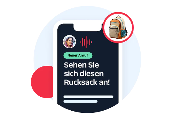 Smartphone displaying a notification about a new backpack with an image of a backpack and a user's profile picture.