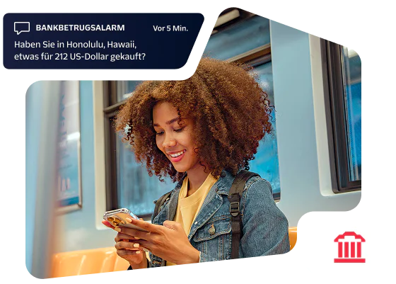 Smiling couple looking at phone with various communication icons overlayed.