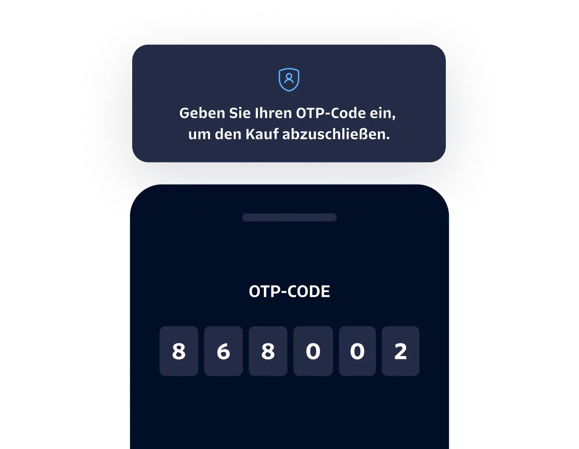 Mobile screen displaying a prompt to enter OTP code with six digits already filled in.