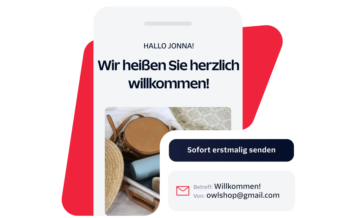 Smartphone screen showing a welcome message to Jonna with email subscription information.