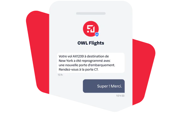 Chat message informing a passenger that their flight gate has changed to Gate C7.