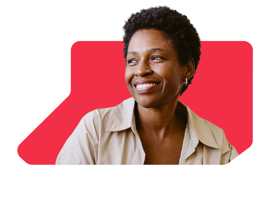 Smiling woman with a message about hotel reservation and parking.