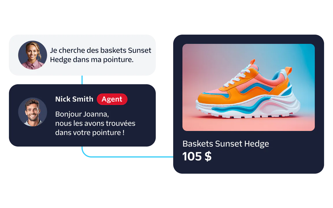Agent helping customer find Sunset Hedge sneakers in their size.
