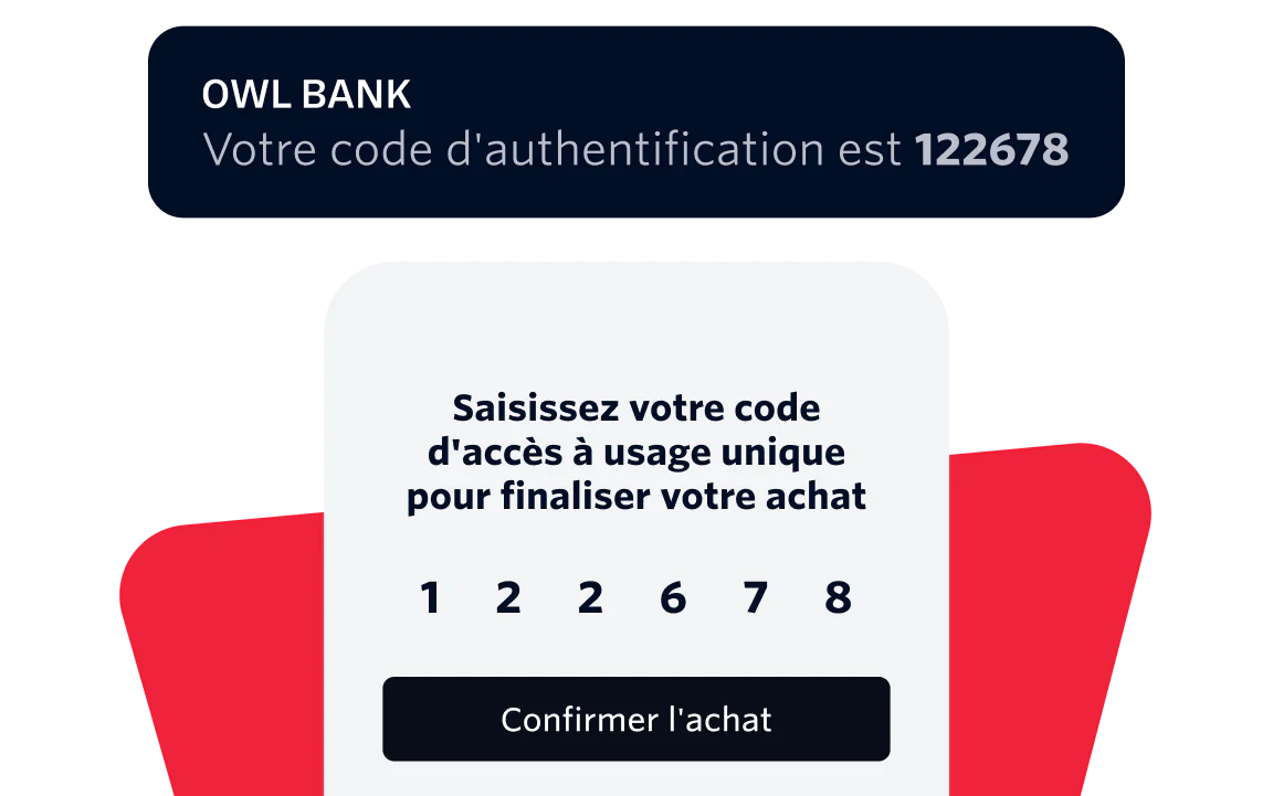 OTP authentication screen showing a six-digit code entry and a confirmation button.