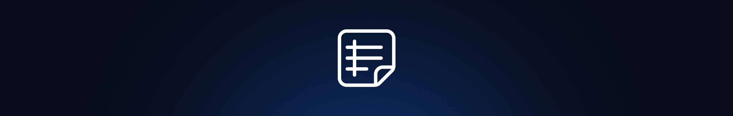 White icon of a document with chart lines on a dark blue gradient background.