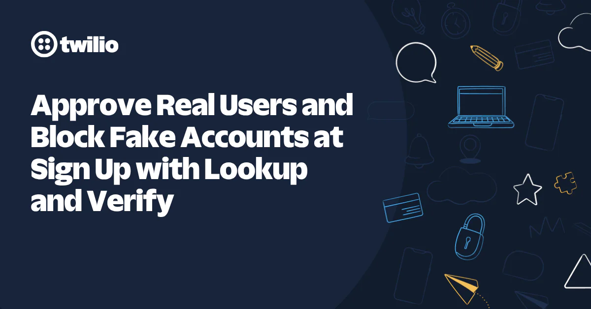 Twilio banner with text about user and account verification features, including Lookup and Verify tools.