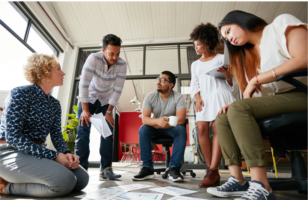 People talking and helping each other