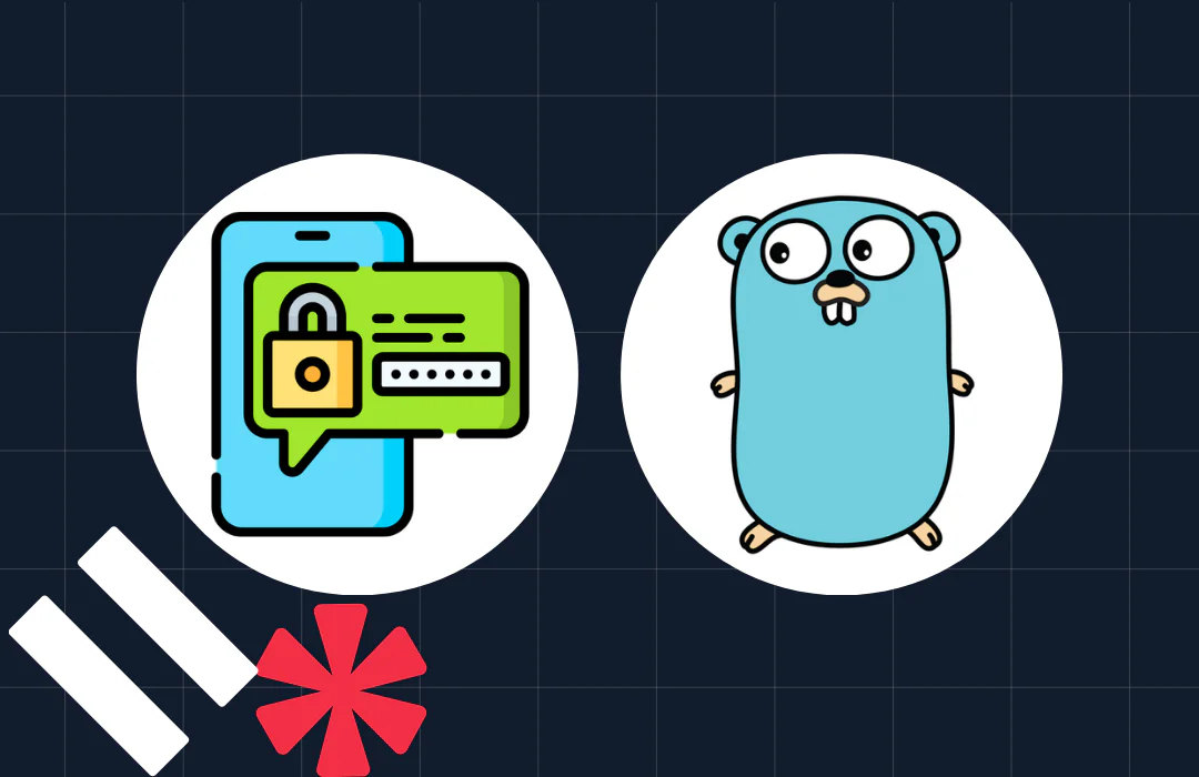 Illustration of a smartphone with a lock and password next to a cartoon gopher representing the Go programming language.