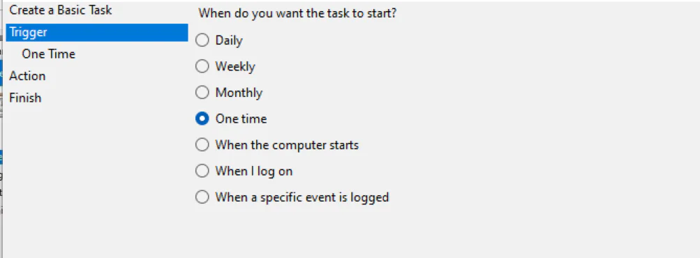 Setting up a one-time Trigger to run your task.