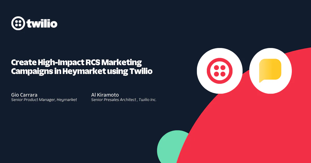 Presentation slide on Twilio RCS marketing campaigns with presenter details.