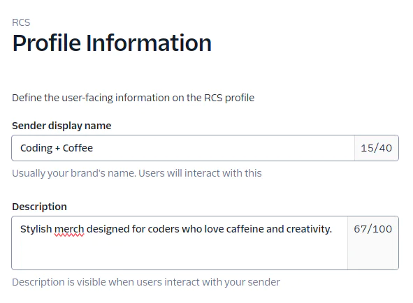 RCS Profile information