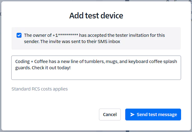 Send a test message in RCS
